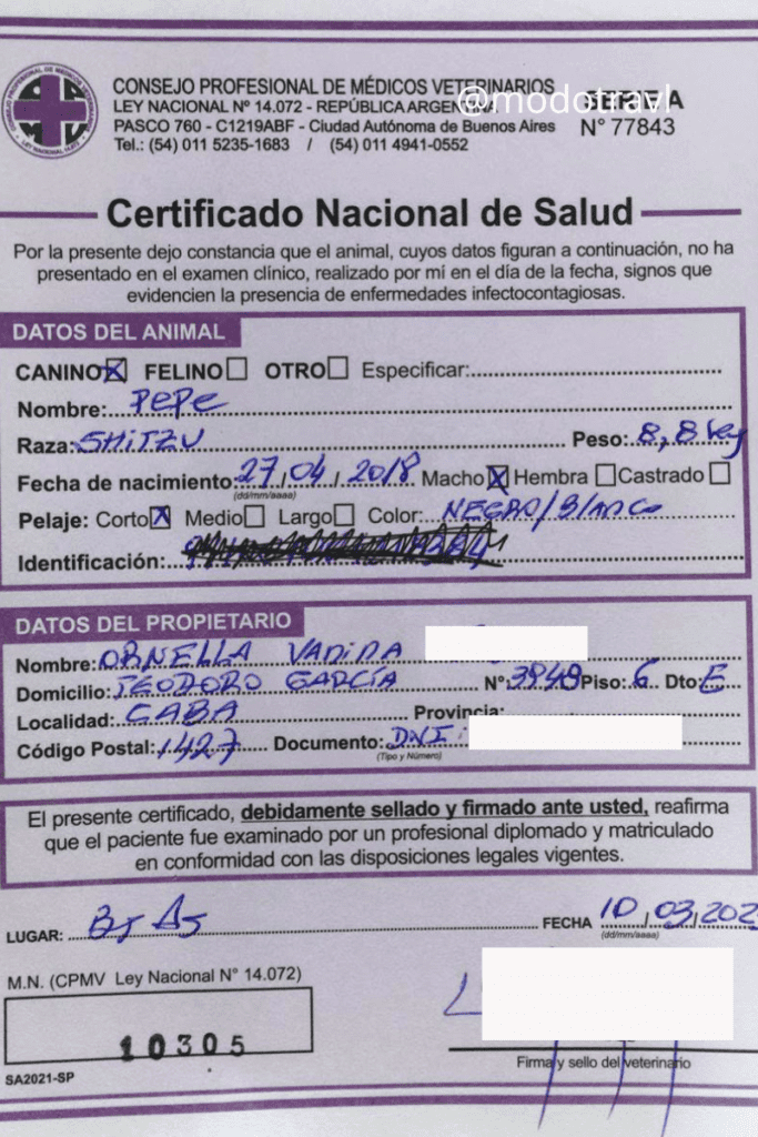 Certificado Nacional de Salud de Pepe